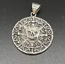 New ListingHandcrafted Solid 925 Sterling Silver Aztec Mayan Pirate Skull Coin Pendant