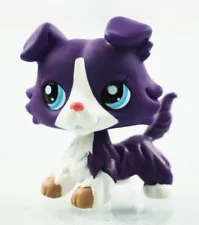 Littlest Pet Shop Purple White Collie Dog #1676 Blue Eyes Animal LPS Figure