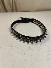 Black Leather Metal Spiked And Studded Dog Collar - 17"