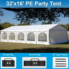 32'x16' PE Party Tent - Heavy Duty Carport Canopy Wedding Shelter - White