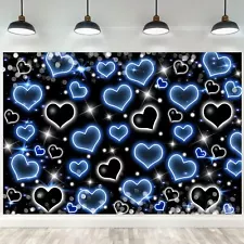 Black Blue Heart Early 2000s Backdrop Old School Love Valentines Day 90s Glit...