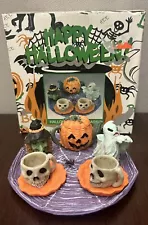 Mini Miniature Halloween Tea Pot Cups Set Skull Cups Witch Ghost Jack O Lantern