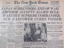 VINTAGE NEWSPAPER HEADLINES ~ WORLD WAR 2 JAPAN ARMY SURRENDERS ENDS WWII 1945