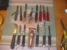 LOT OF 14 VINTAGE FOLDING KNIFE KNIVES + 1 SHEATH VARIOUS AS FOUND CONDITION