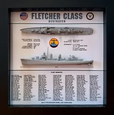 Fletcher Class Destroyer Memorial Display Box, WW2, 9" x 9", Black, Large