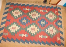 New ListingAntique Turkish Kilim Rug VICTORIAN ERA Geometric Hand Knotted 6 x 9 ft