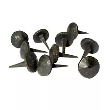 Set of 10 Nails Handmade Wrought Iron Rough Hammered Top Wax Coated 1 Inch