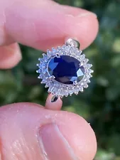 Solid Platinum 1.31tcw Natural Sapphire and Diamond Ring Size 6.5, 4.80 Grams