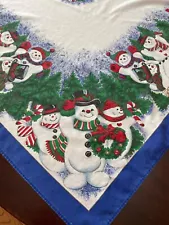 Vintage Christmas Snowman Tablecloth 58x98 Cotton Blend