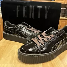 Puma Fenty x Rihanna Round Creeper Black Faux Leather Platform Shoe Sneakers 12