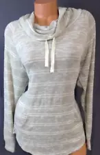 NWT Ultra flirt beige striped drawstring cowl neck kangaroo pocket sweater XL