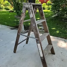 Vintage 3 Step Wooden Rustic Ladder 45" Tall