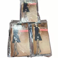 3 L’eggs Brown Sugar Lace Thigh High Nylon Hose Jet Black Onyx Med/Tall