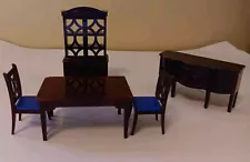 Vintage Ideal Dollhouse Dining Table & 2 Chairs, Buffet, and China Cabinet