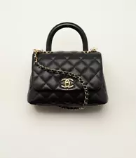 *NEW* NIB 23K Chanel Mini Rectangular Flap Bag with Top Handle in Black Lambskin