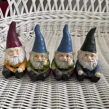 Set Of Four 4 Garden Gnomes Miniatures CERAMIC FIGURINE DECOR 5" HEIGHT