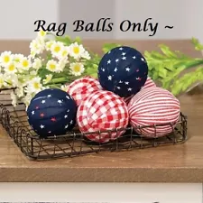 NEW AMERICANA RAG BALLS Set of 6 Bowl Fillers Patriotic Red White Dk Blue 2.5"D