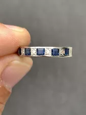 Platinum Princess Cut Sapphire & Diamond Art Deco Design Full Eternity Ring