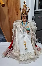 Vtg Infant Of Prague Chalkware Statue 12" Plus 3.75"Crown/Columbia Statuary 1966