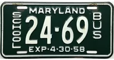 *99 CENT SALE* 1958 Maryland SCHOOL BUS License Plate #24-69 No Reserve