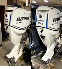 Pair 2010 Evinrude 150 hp ETEC 2-Stroke 25" Dual Twin Outboard Motors Props