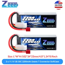 2xZeee 3S Lipo Battery 2200mAh 35C 11.1V Deans T for RC Heli Airplane Quad Drone