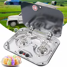 LPG Gas Stove 2-Burner RV Boat Caravan With Tempered Glass Lid Stainless Camper