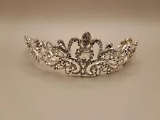 Rhinestone Tiara Crown silver tone