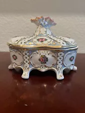 Vtg Dresden Limoges style Trinket Dresser Jewelry Box