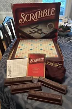 Scrabble Deluxe Edition Turntable Board Game 2001 Maroon Wood Tiles Crossword