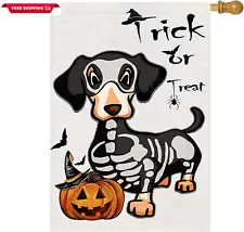 Halloween Dog House Flag 28X40 Double Sided, Halloween Trick or Treat Large Gard