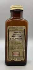 Vintage Eli Lilly Bottle - 100 Tablets No 967 Sodium Chloride - w/ some Contents