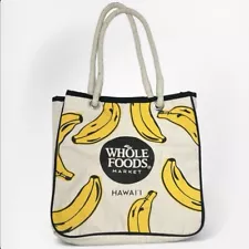 Whole Foods Canvas Tote Hawaii Bananas Print Shopper Shoulder Bag Eco