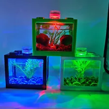 Desktop Mini Fish Tank Aquarium Fish Tank Decorative Mini Aquarium USB LED