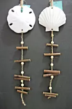 Pair of 20" Nautical Shell & Sand Dollar Wooden Wall Hanging Beach House Decor