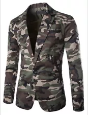 New Men's Slim Fit Camouflage Suit One Button Casual Blazer Army Coats Jackets