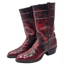 Vintage El Dorado Cowboy Boots Men's 11D Black Cherry Leather Western Stovepipe