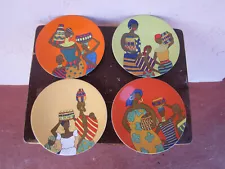 4 PIER 1 STONEWARE ZERA PLATESth 8 1/8" BLACK AFRICAN WOMEN FOR SALE!!!