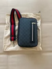 PRE-OWNED GUCCI GG SUPREME CANVAS BLACK SLING BACKPACK FOR MEN