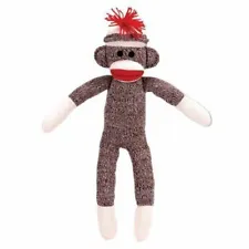 Schylling Brown Cream Sock Monkey 22" Red Mouth Bottom Plush Stuffed Animal SALE