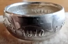 HAND CRAFTED AUTHENTIC 1910 BARBER HALF DOLLAR 90% SILVER COIN RING SIZE 6