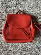 Tory Burch~ Carter Flap Pebbled Leather Poppy Red Backpack, Used