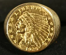 10K Men's Coin Ring. With US 2.5 Indian Gold Coin.13.10grms total wt. size 7.