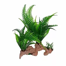 Aquarium Fish Tank Fern Plants on Artificial Driftwood Ornament Decoration