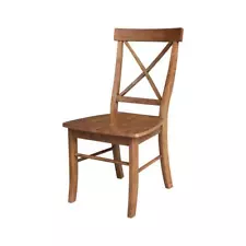 Set of Two Solid Wood X-Back Chairs in Distressed Oak