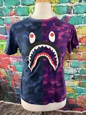 BAPE A Bathing Ape WGM Shark Jaw Camo T Shirt Blue Purple size M