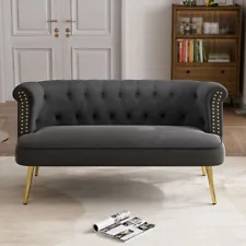 Modern Velvet Sofa Loveseat Button Tufted Nailhead Armchair Couch w/Metal Legs