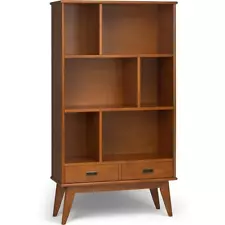 Draper SOLID HARDWOOD 35 Inch Mid Century Modern Wide Bookcase and Storage Unit