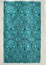 OOP Tula Pink De La Luna Aqua Sugar Skulls Cotton Woven Remnant 14.5" x 18"