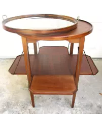 1910s FRENCH MAHOGANY TEA TABLE w/TRAY Inlaid Wood Untouched Patina From FRANCE